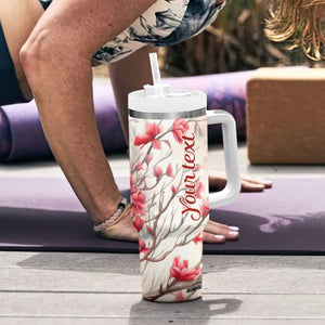 Cardinal Red Flower Tumbler With Handle Personalized TS04 Print Your Wear