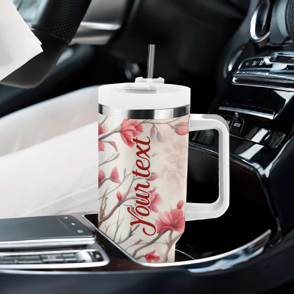 Cardinal Red Flower Tumbler With Handle Personalized TS04 Print Your Wear