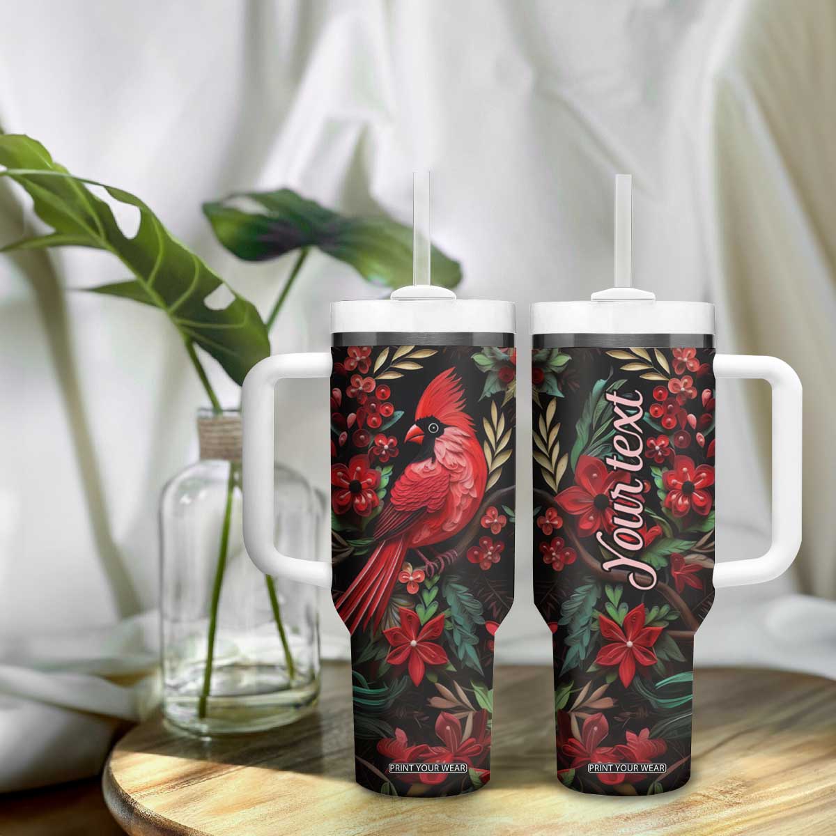 Cardinal Quilling Art Tumbler With Handle Personalized TS04 Print Your Wear