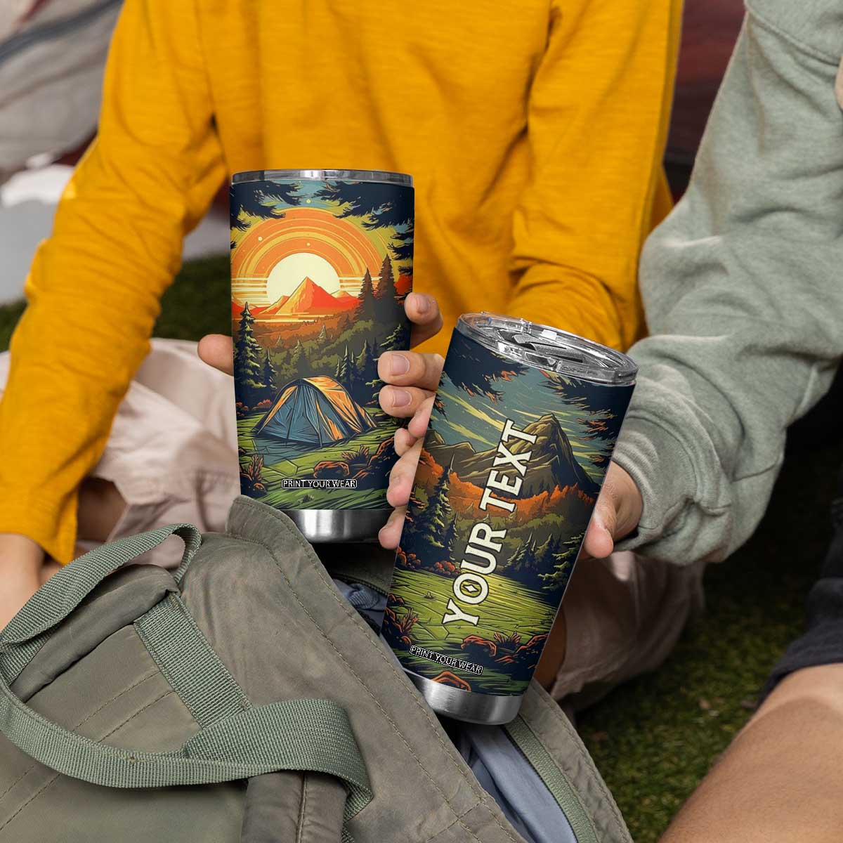 Camping Tent Vintage Tumbler Cup Personalized TS04 Print Your Wear