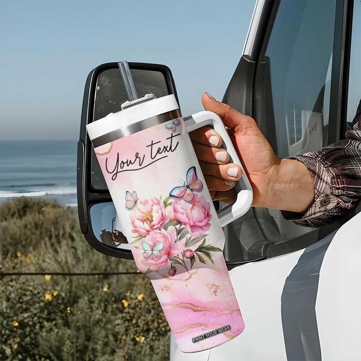 Wisdom From A Butterfly Tumbler With Handle Personalized TS04 Print Your Wear