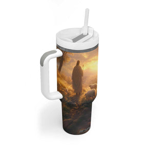Jesus Walking On The Forest With Lambs Tumbler With Handle Personalized TS04 Print Your Wear