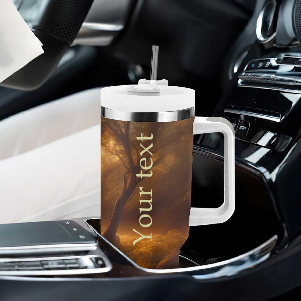 Jesus Walking On The Forest With Lambs Tumbler With Handle Personalized TS04 Print Your Wear
