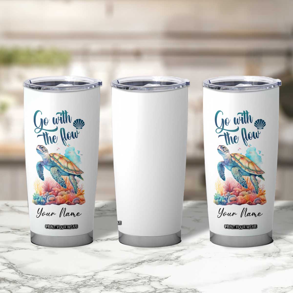 Turtle Go With The Flow Tumbler Cup Personalized TS04 Print Your Wear