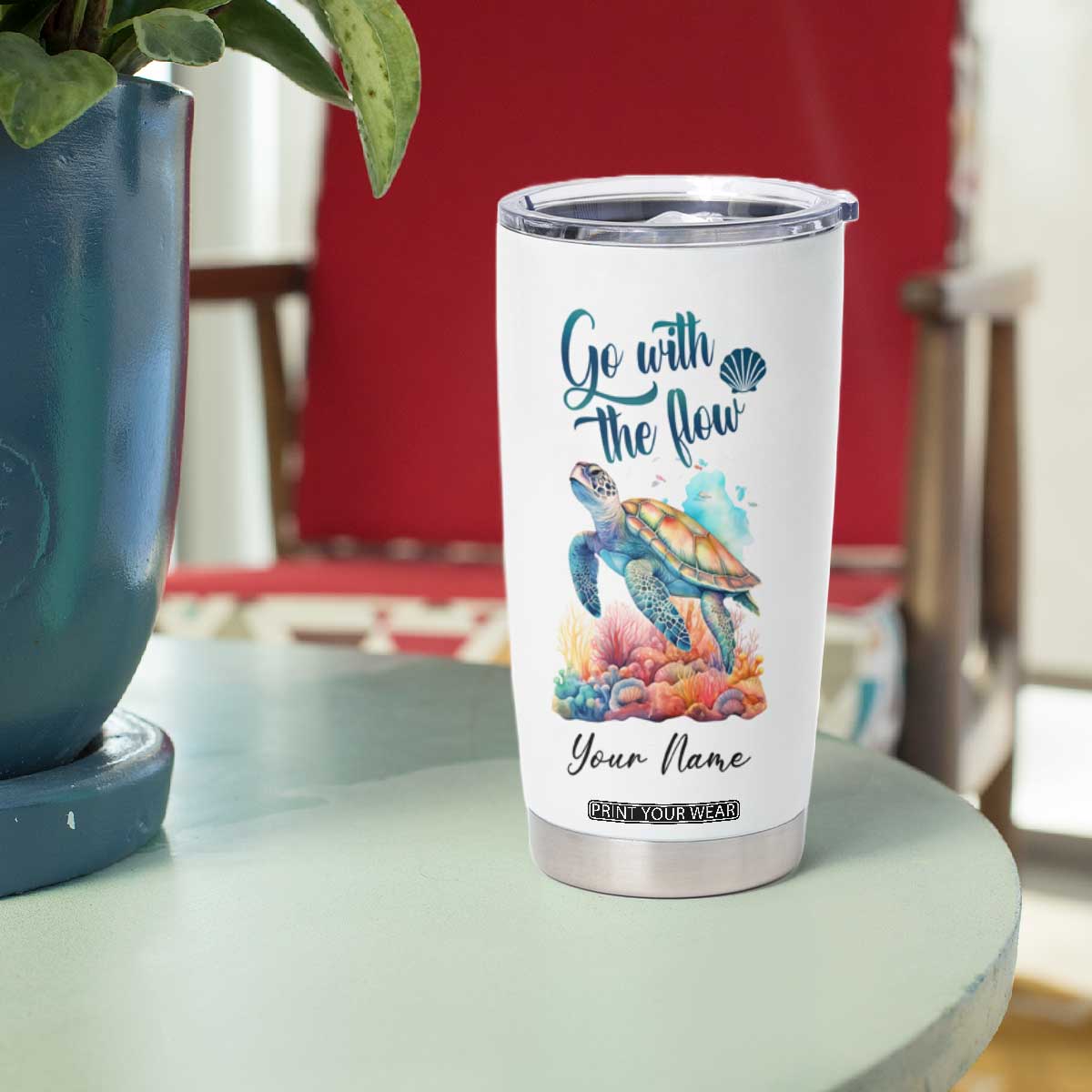 Turtle Go With The Flow Tumbler Cup Personalized TS04 Print Your Wear
