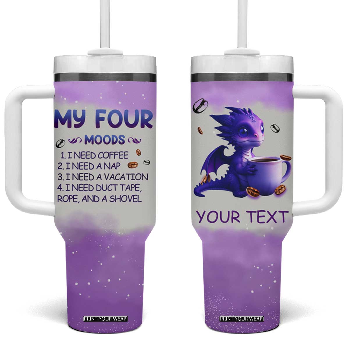 Dragon My Four Moods Tumbler With Handle Personalized TS04 One Size: 40 oz Multicolor Print Your Wear
