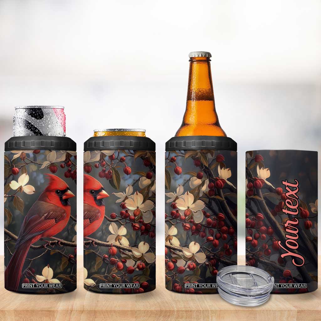 Cardinal Floral 4 in 1 Can Cooler Tumbler Personalized TS04 Print Your Wear
