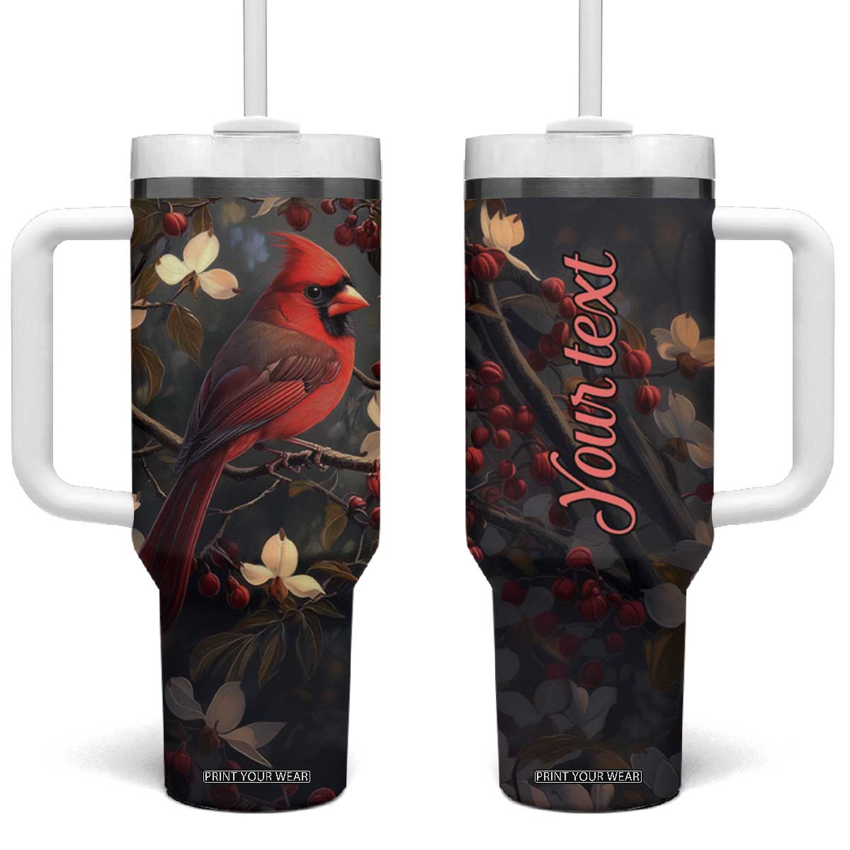 Cardinal Floral Tumbler With Handle Personalized TS04 One Size: 40 oz Multicolor Print Your Wear