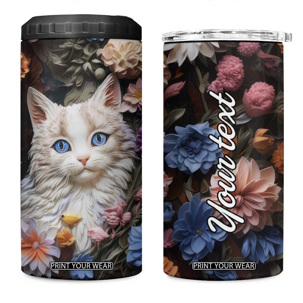 Cat Flowers Plaster Carving 4 in 1 Can Cooler Tumbler Personalized TS04 One Size: 16 oz Multicolor Print Your Wear