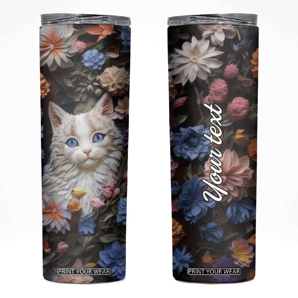Cat Flowers Plaster Carving Skinny Tumbler Personalized TS04 Multicolor Print Your Wear
