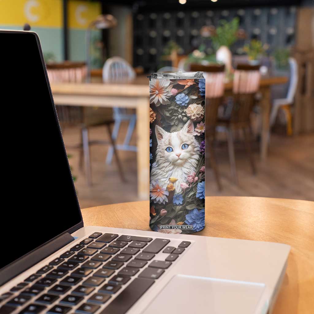 Cat Flowers Plaster Carving Skinny Tumbler Personalized TS04 Print Your Wear