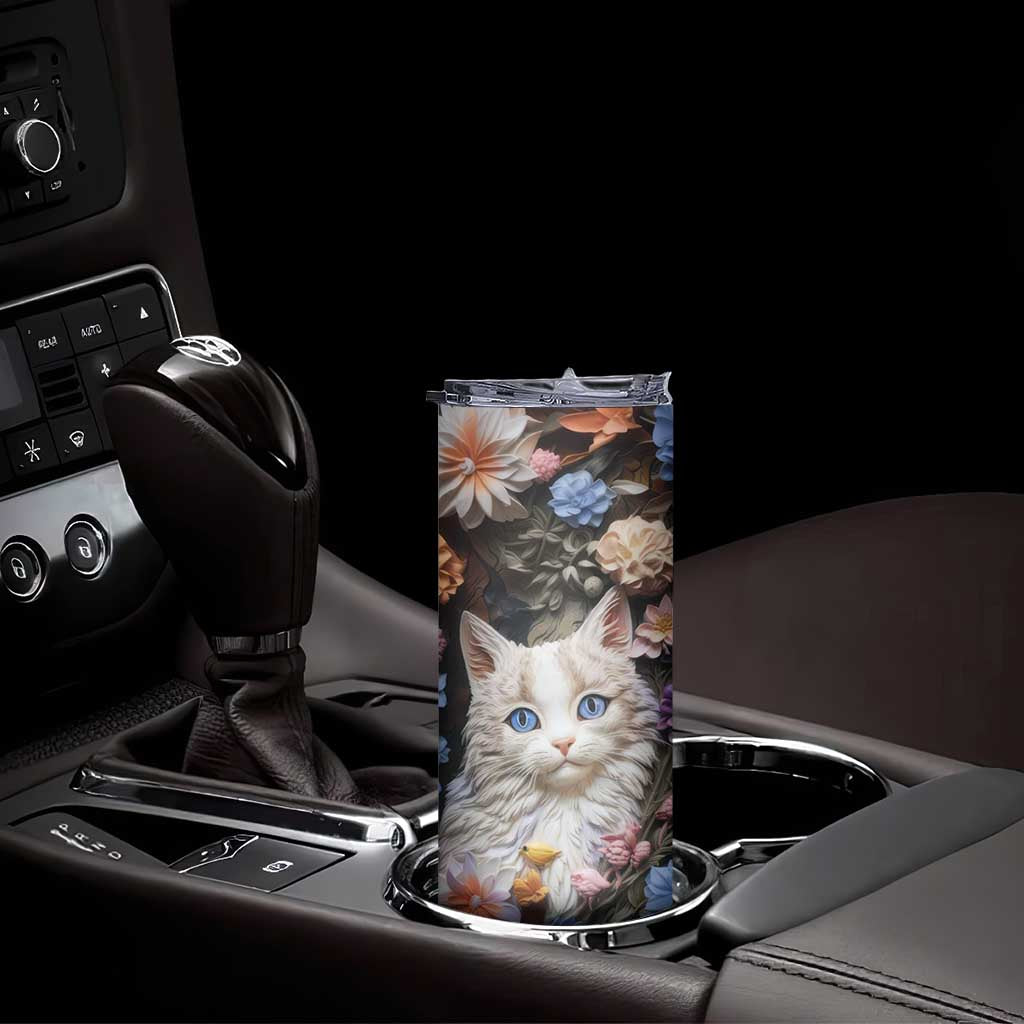 Cat Flowers Plaster Carving Skinny Tumbler Personalized TS04 Print Your Wear