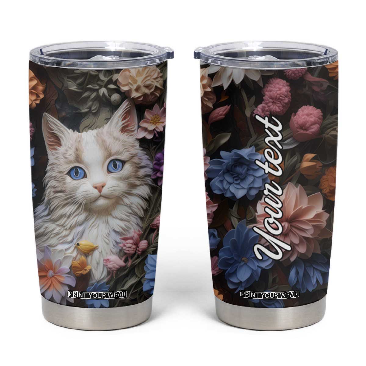 Cat Flowers Plaster Carving Tumbler Cup Personalized TS04 Multicolor Print Your Wear
