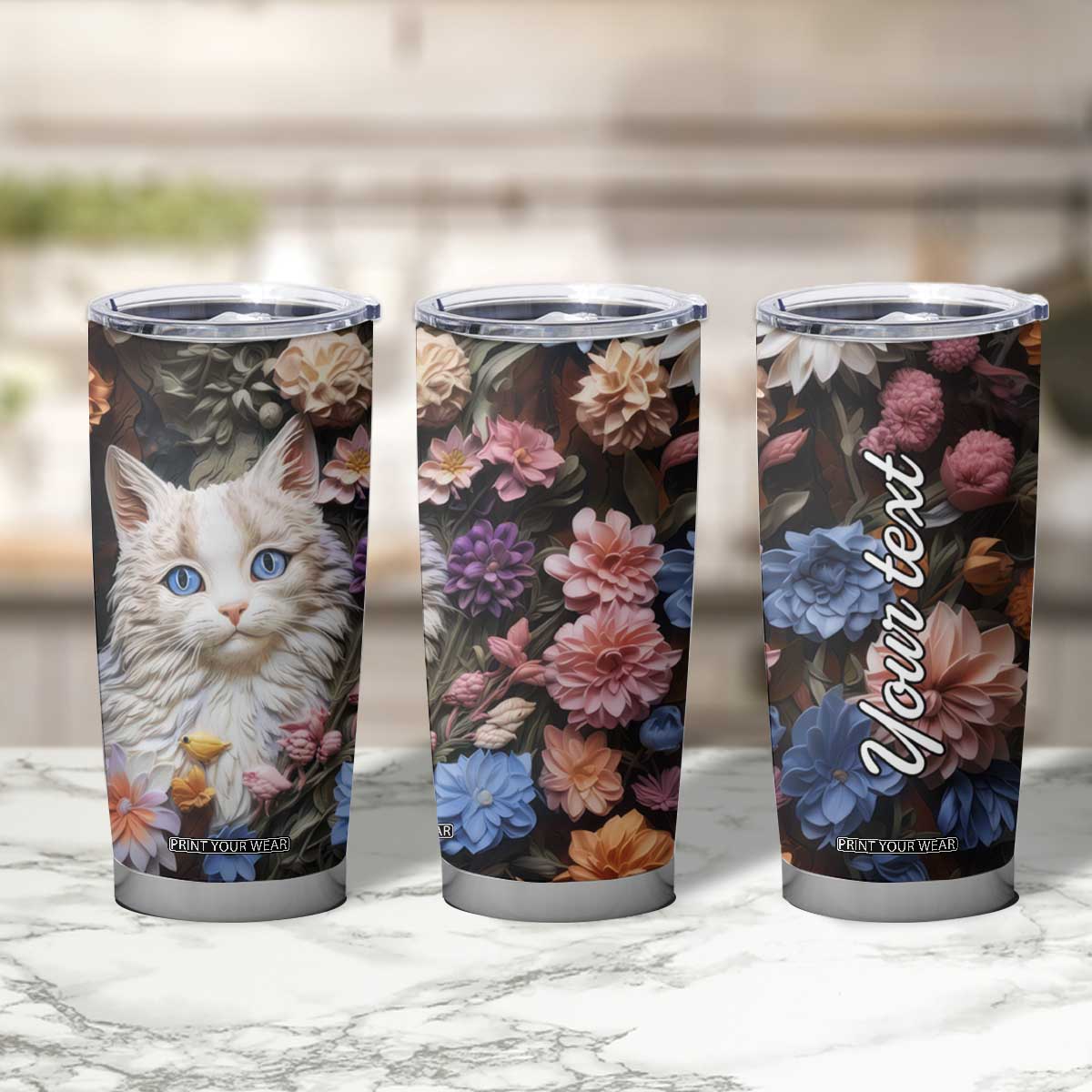 Cat Flowers Plaster Carving Tumbler Cup Personalized TS04 Print Your Wear