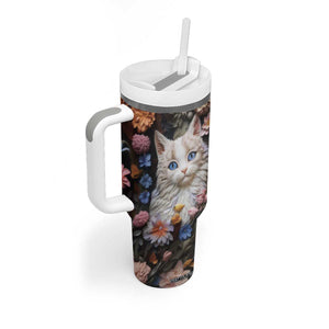 Cat Flowers Plaster Carving Tumbler With Handle Personalized TS04 Print Your Wear