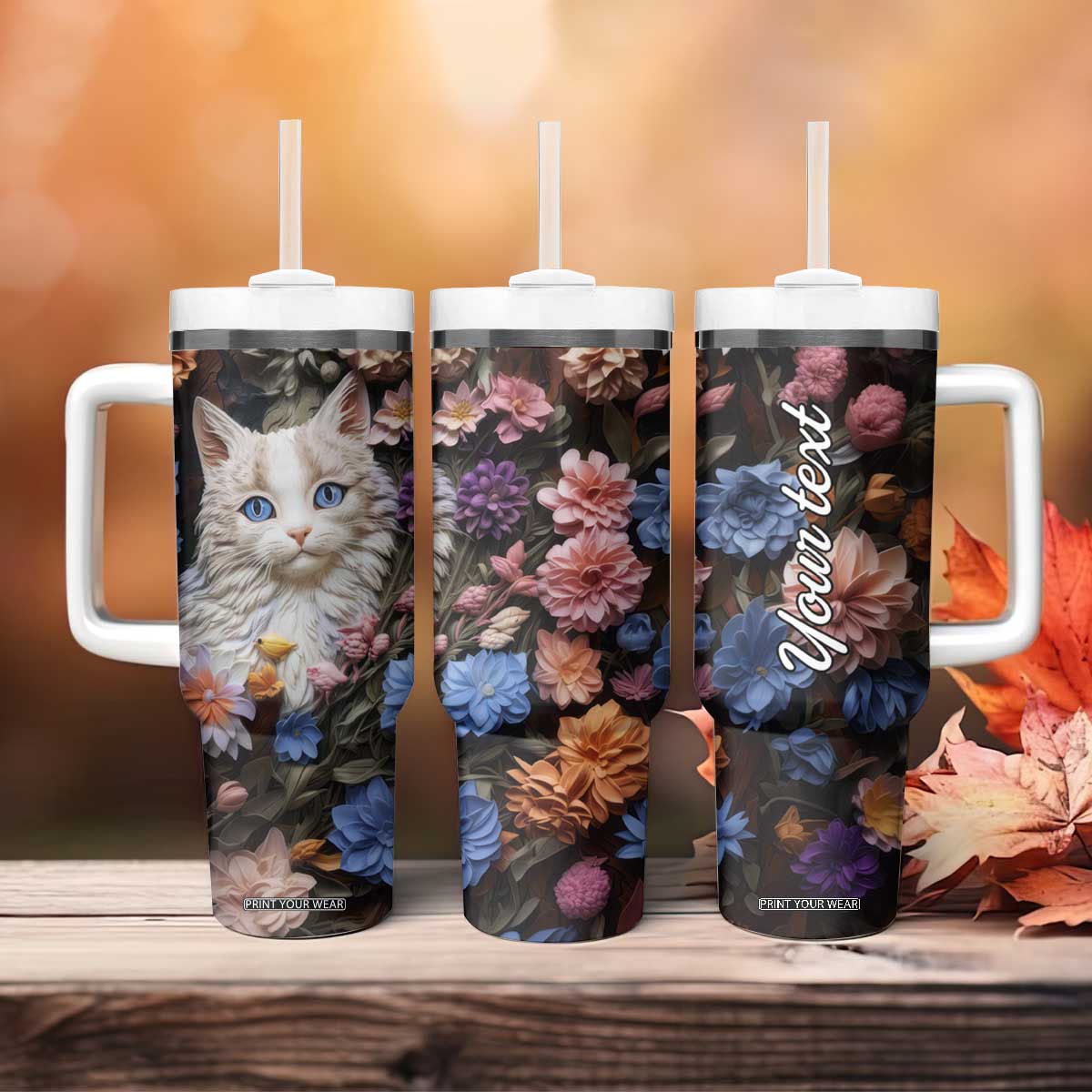 Cat Flowers Plaster Carving Tumbler With Handle Personalized TS04 Print Your Wear