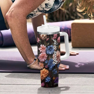 Cat Flowers Plaster Carving Tumbler With Handle Personalized TS04 Print Your Wear