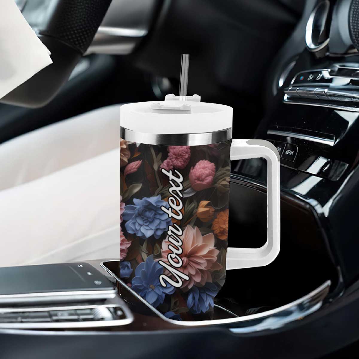 Cat Flowers Plaster Carving Tumbler With Handle Personalized TS04 Print Your Wear