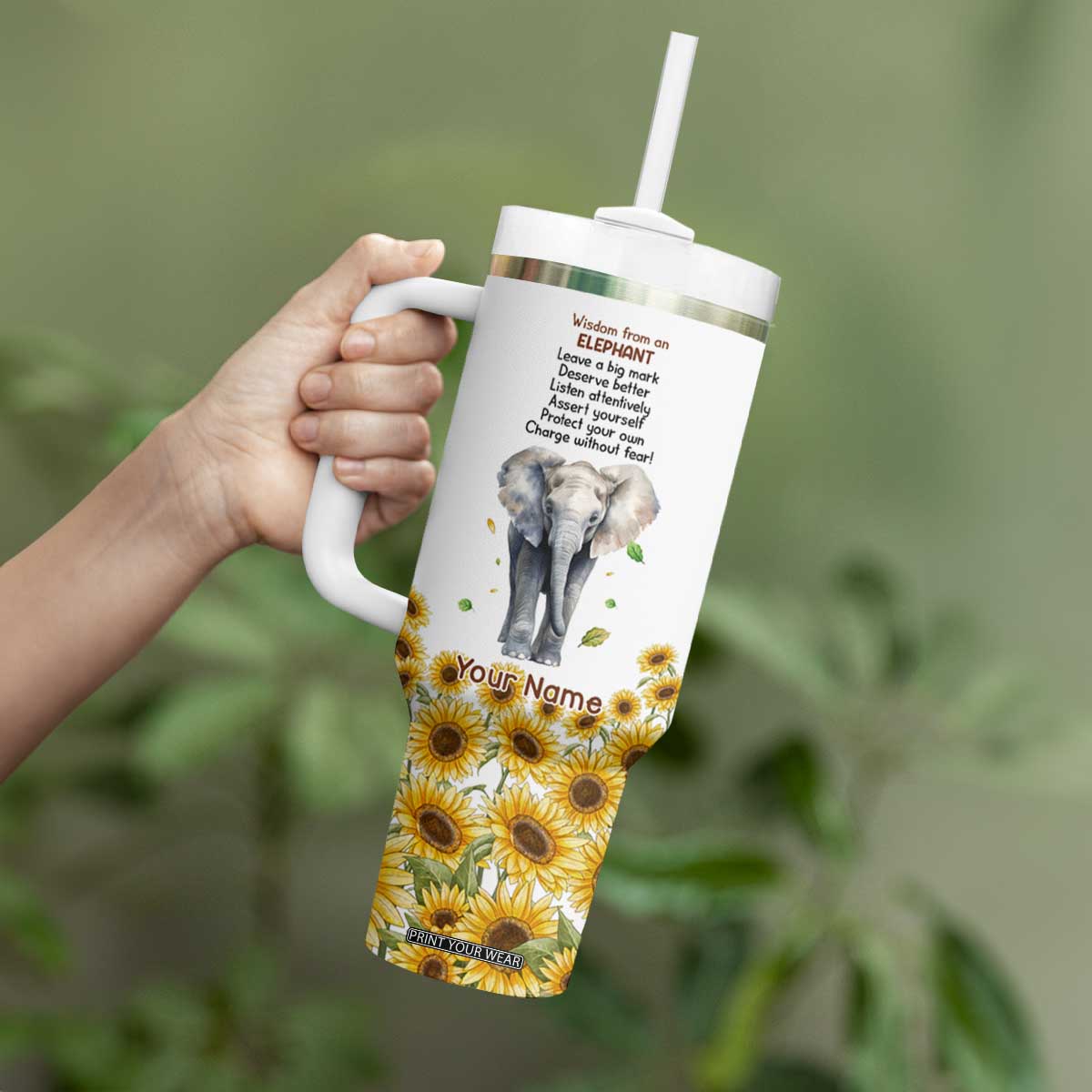 Wisdom From An Elephant Tumbler With Handle Personalized TS04 Print Your Wear