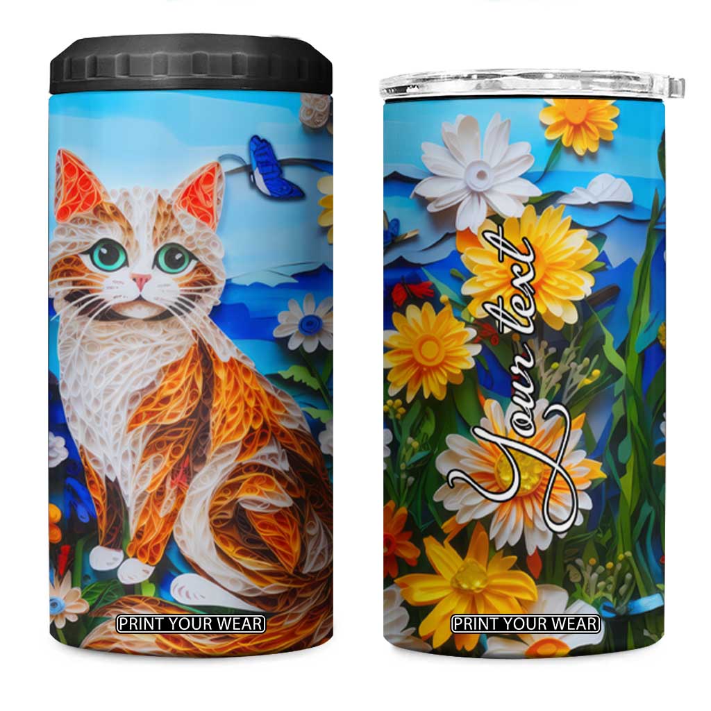 Cat In The Flowers Garden Paper Quiling 4 in 1 Can Cooler Tumbler Personalized TS04 One Size: 16 oz Multicolor Print Your Wear