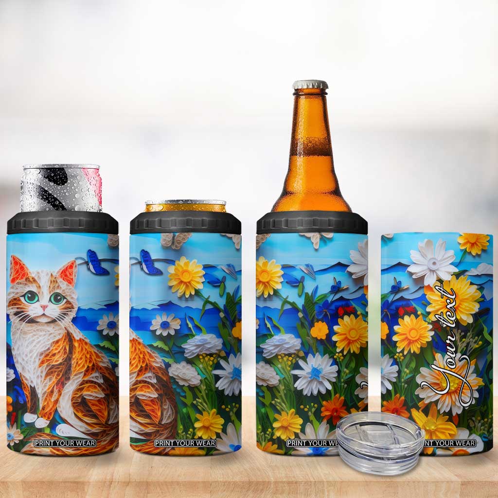 Cat In The Flowers Garden Paper Quiling 4 in 1 Can Cooler Tumbler Personalized TS04 Print Your Wear