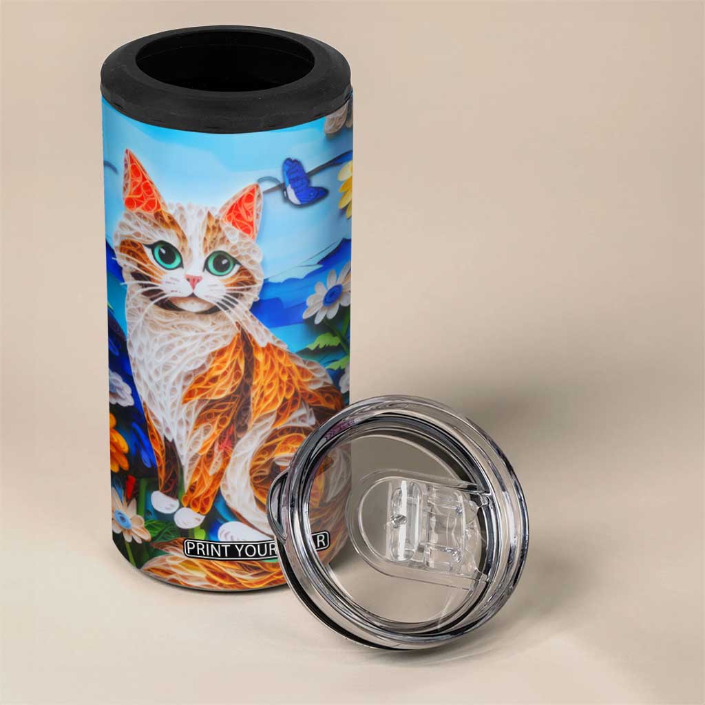 Cat In The Flowers Garden Paper Quiling 4 in 1 Can Cooler Tumbler Personalized TS04 Print Your Wear
