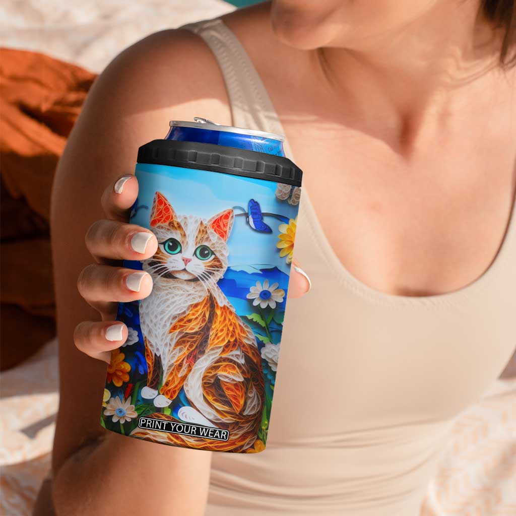 Cat In The Flowers Garden Paper Quiling 4 in 1 Can Cooler Tumbler Personalized TS04 Print Your Wear