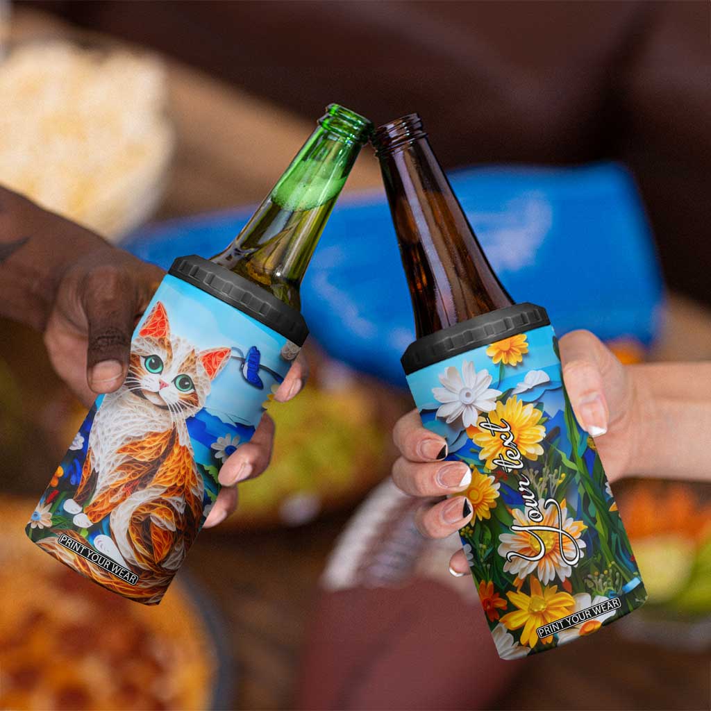 Cat In The Flowers Garden Paper Quiling 4 in 1 Can Cooler Tumbler Personalized TS04 Print Your Wear