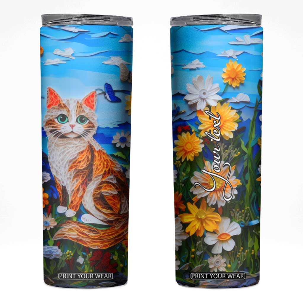 Cat In The Flowers Garden Paper Quiling Skinny Tumbler Personalized TS04 Multicolor Print Your Wear