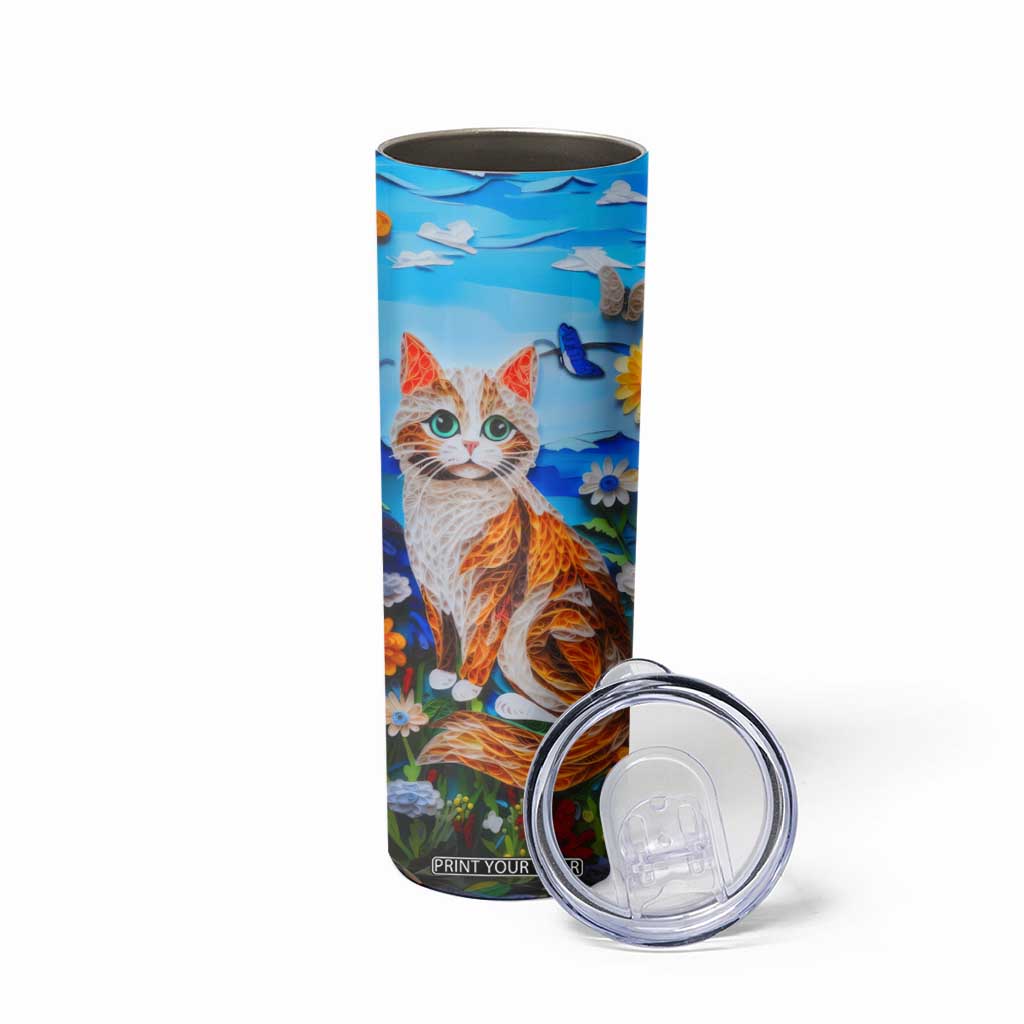 Cat In The Flowers Garden Paper Quiling Skinny Tumbler Personalized TS04 Print Your Wear