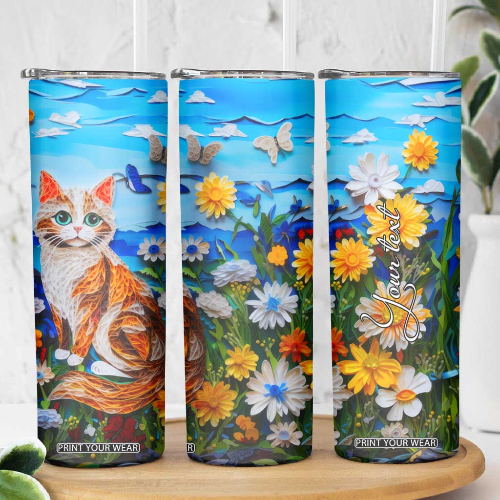 Cat In The Flowers Garden Paper Quiling Skinny Tumbler Personalized TS04 Print Your Wear