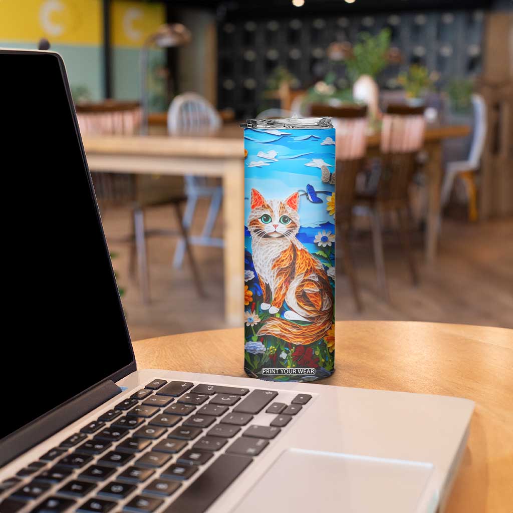 Cat In The Flowers Garden Paper Quiling Skinny Tumbler Personalized TS04 Print Your Wear