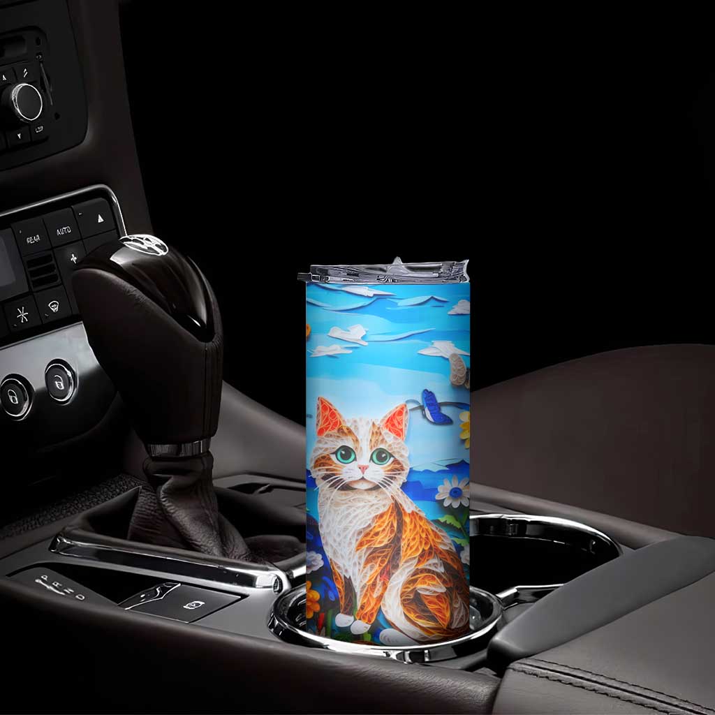 Cat In The Flowers Garden Paper Quiling Skinny Tumbler Personalized TS04 Print Your Wear