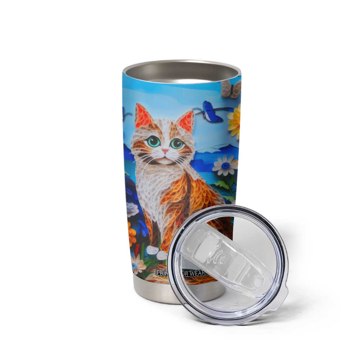 Cat In The Flowers Garden Paper Quiling Tumbler Cup Personalized TS04 Print Your Wear