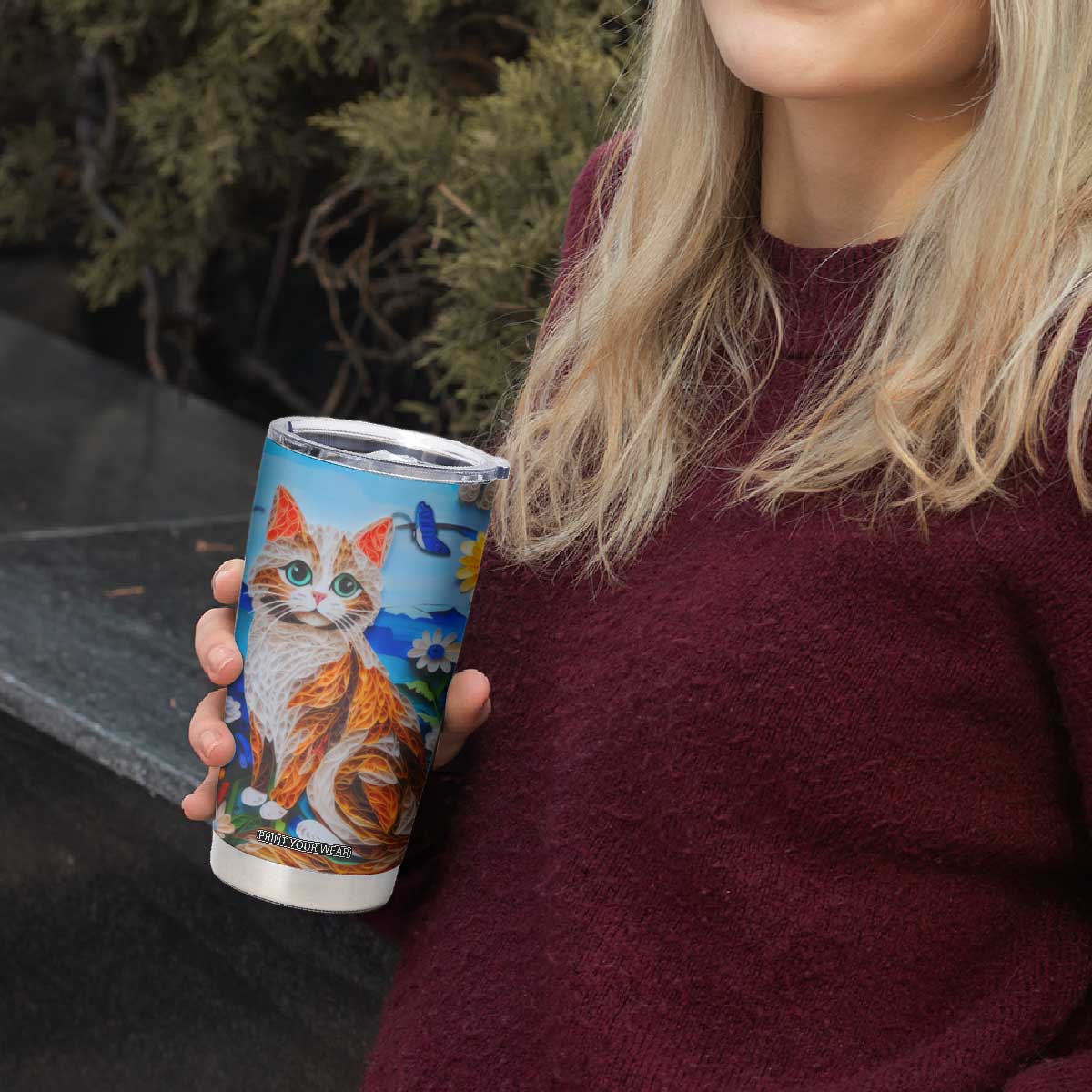 Cat In The Flowers Garden Paper Quiling Tumbler Cup Personalized TS04 Print Your Wear