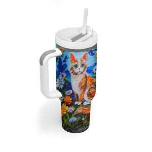 Cat In The Flowers Garden Paper Quiling Tumbler With Handle Personalized TS04 Print Your Wear