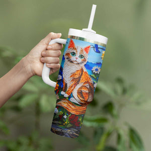 Cat In The Flowers Garden Paper Quiling Tumbler With Handle Personalized TS04 Print Your Wear