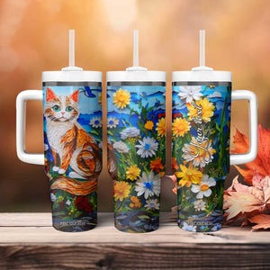 Cat In The Flowers Garden Paper Quiling Tumbler With Handle Personalized TS04 Print Your Wear