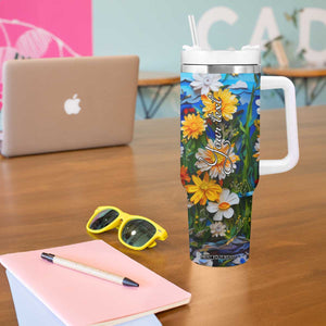Cat In The Flowers Garden Paper Quiling Tumbler With Handle Personalized TS04 Print Your Wear