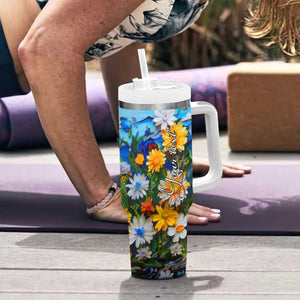 Cat In The Flowers Garden Paper Quiling Tumbler With Handle Personalized TS04 Print Your Wear
