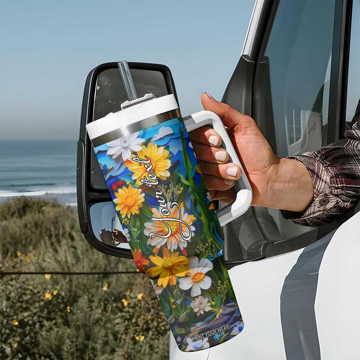 Cat In The Flowers Garden Paper Quiling Tumbler With Handle Personalized TS04 Print Your Wear