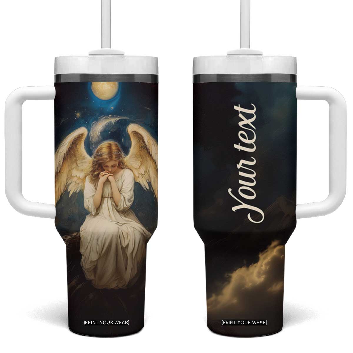 Faith Angel Star Night Tumbler With Handle Personalized TS04 One Size: 40 oz Multicolor Print Your Wear