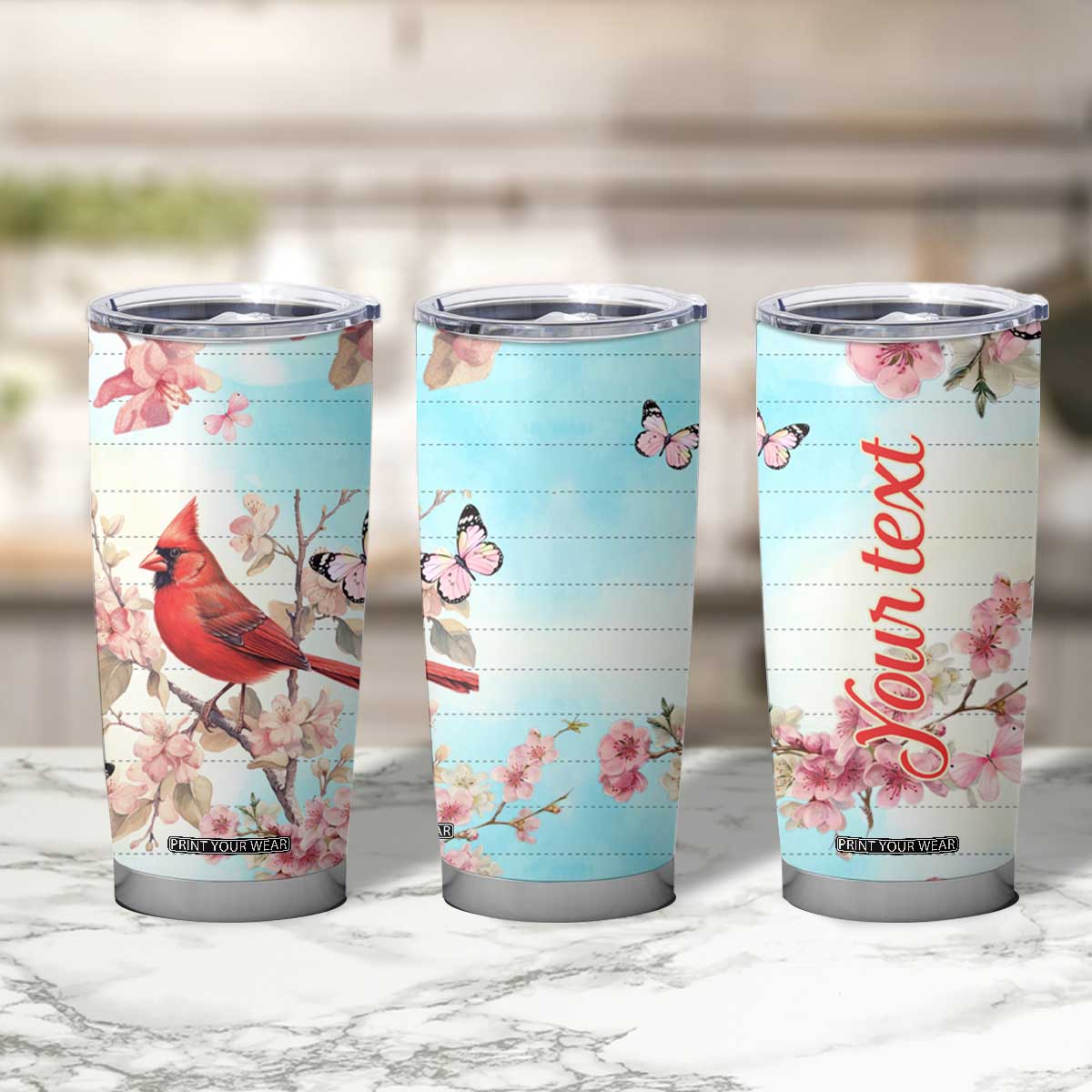 Cardinal Vintage Flower Tumbler Cup Personalized TS04 Print Your Wear