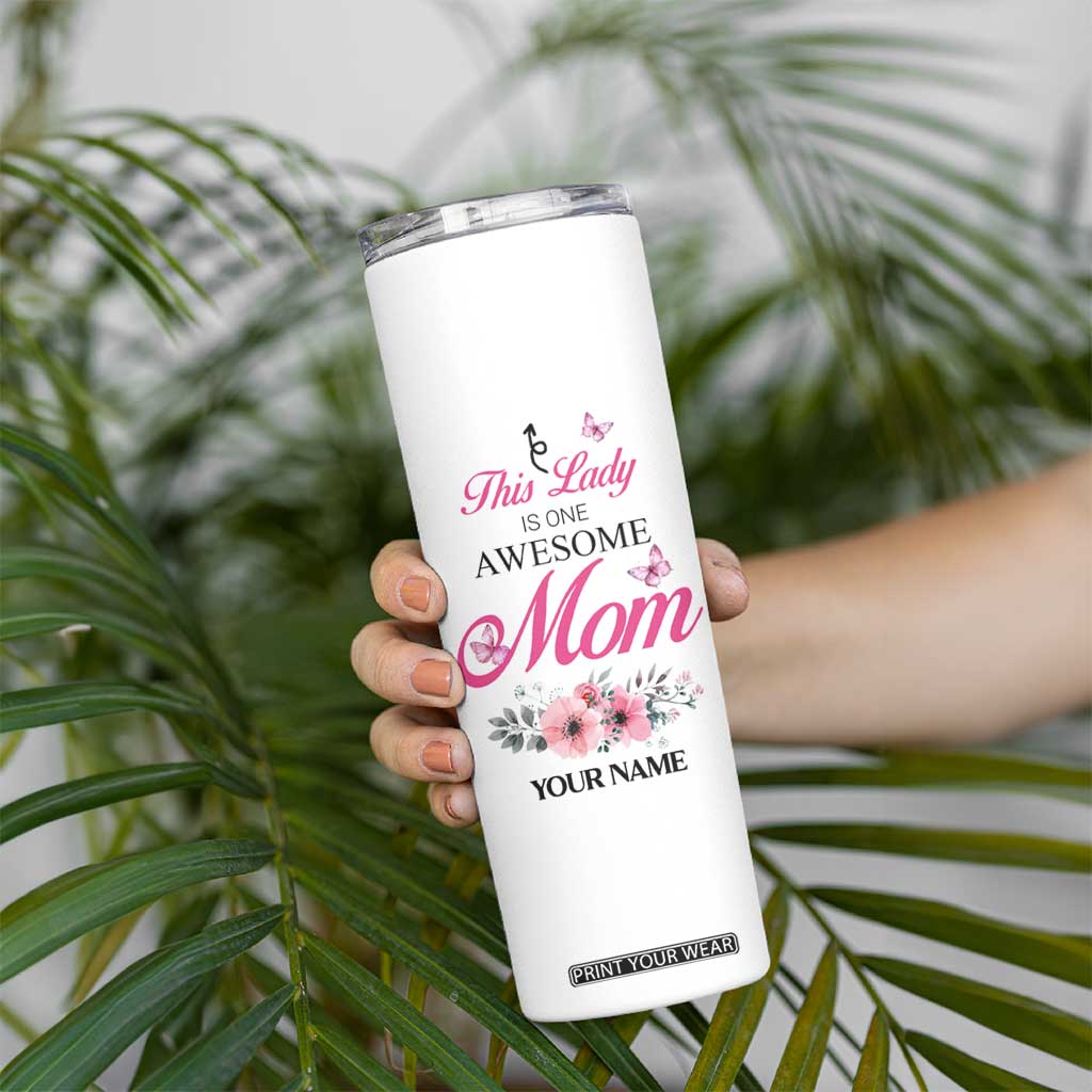 Butterfly Awesome Mom Skinny Tumbler Personalized TS04 Print Your Wear