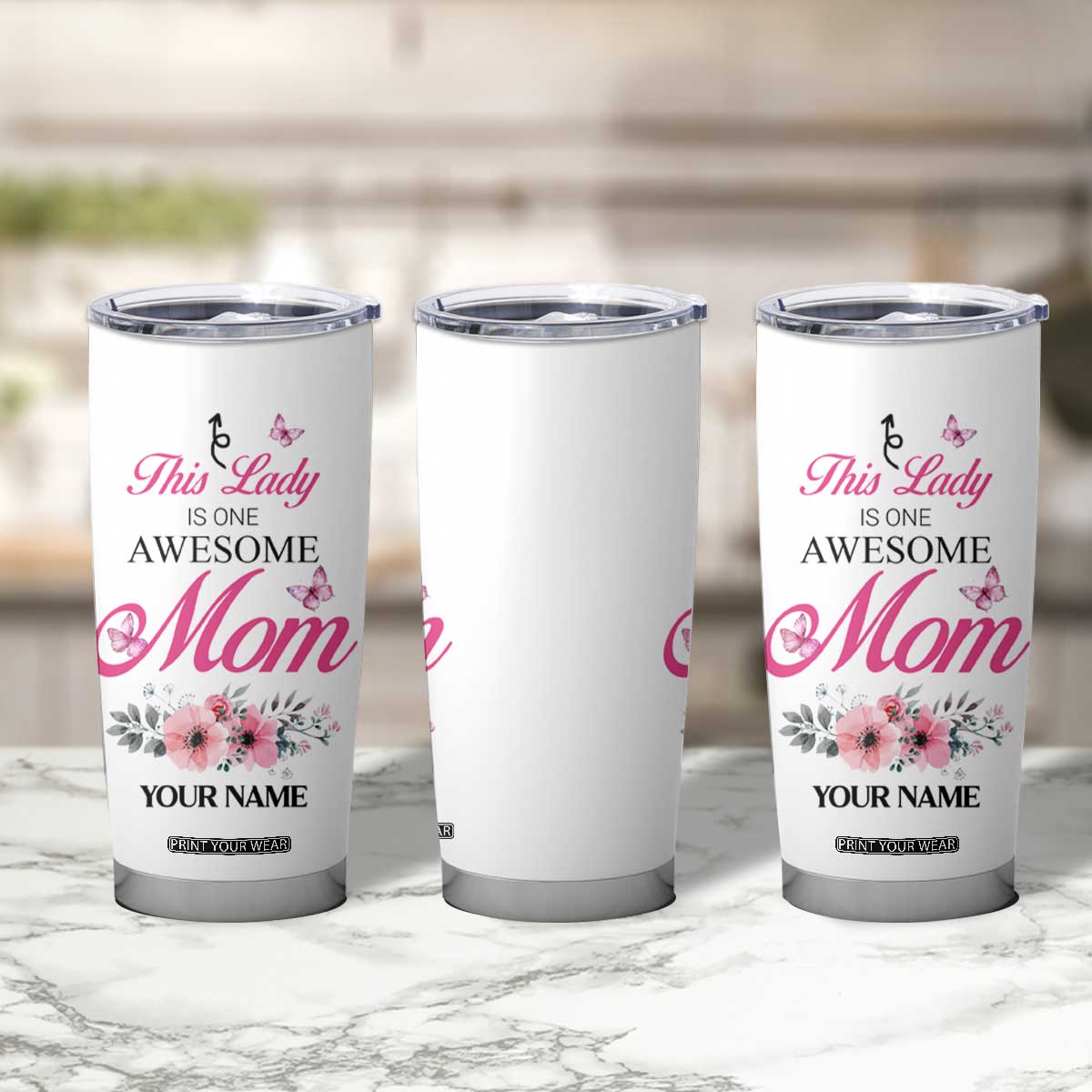 Butterfly Awesome Mom Tumbler Cup Personalized TS04 Print Your Wear