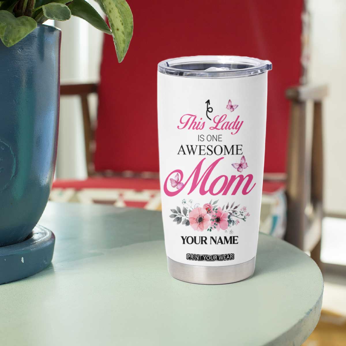 Butterfly Awesome Mom Tumbler Cup Personalized TS04 Print Your Wear
