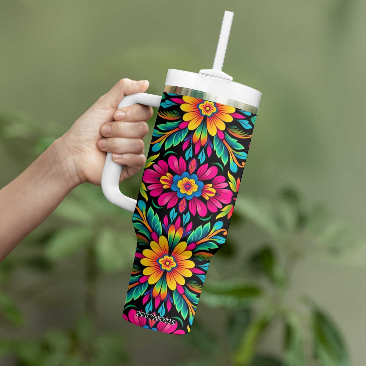 Gardening Mexican Flower Pattern Tumbler With Handle Personalized TS04 Print Your Wear