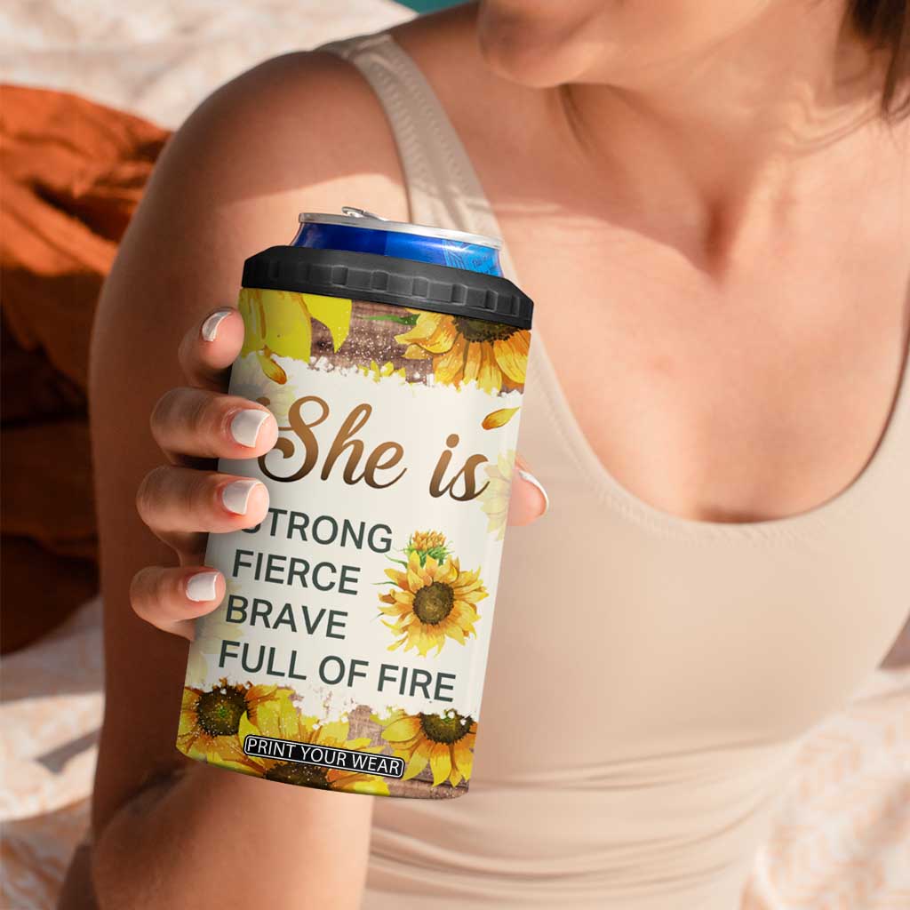 Black Woman She Is Strong Fierce Brave Full Of Fire 4 in 1 Can Cooler Tumbler Personalized TS04 Print Your Wear