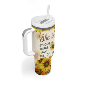 Black Woman She Is Strong Fierce Brave Full Of Fire Tumbler With Handle Personalized TS04 Print Your Wear