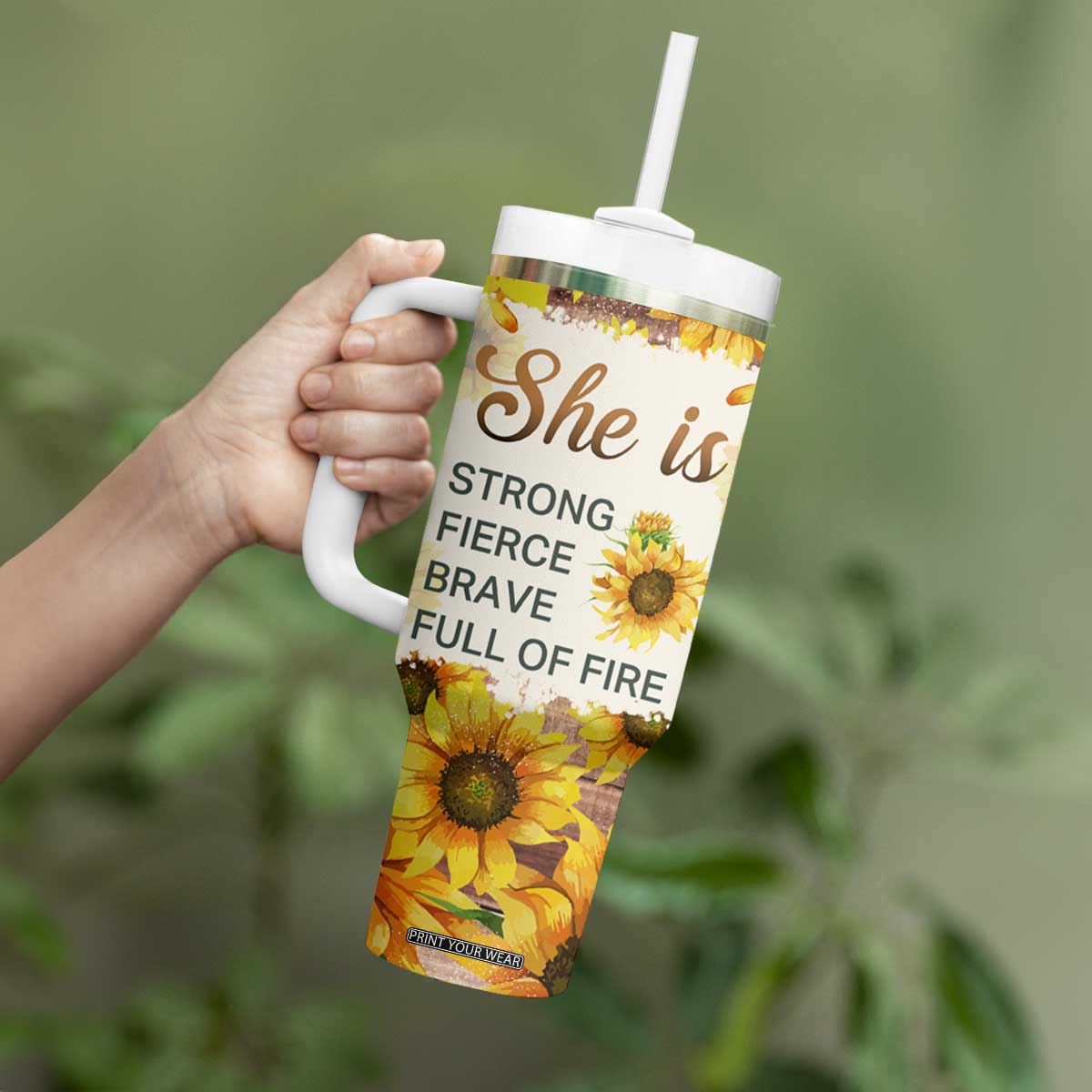 Black Woman She Is Strong Fierce Brave Full Of Fire Tumbler With Handle Personalized TS04 Print Your Wear